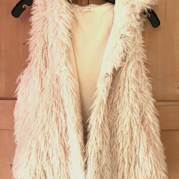 Kanvas Jackets & Blazers - Faux fur white vest with hood in size M by Kanvas